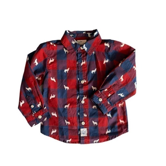 ❤️ B.U.M Plaid wolf Print Shirt Size 24 Months - Picture 5 of 5